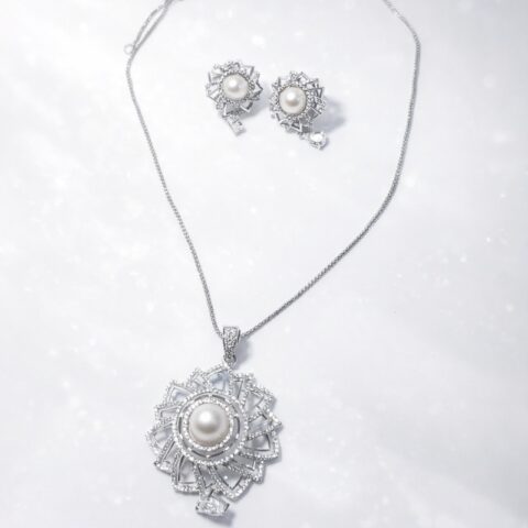 Crystal Petal Pearl Pendant set