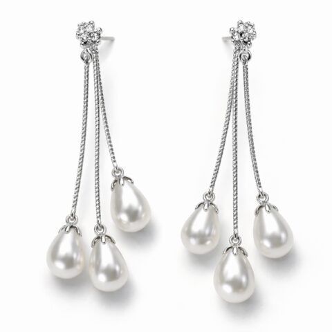 Triple Pearl Drop Chain Earrings