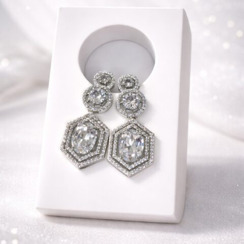 Crystal Hexagon Drop Statement Earrings