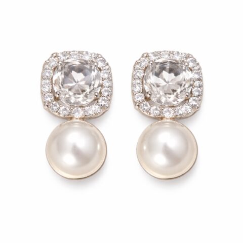 Crystal Pearl Drop Stud Earrings