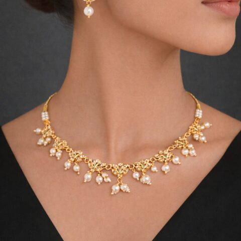 Gold Pearl Drop Necklace Set