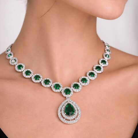 Emerald Glow Statement Necklace Set