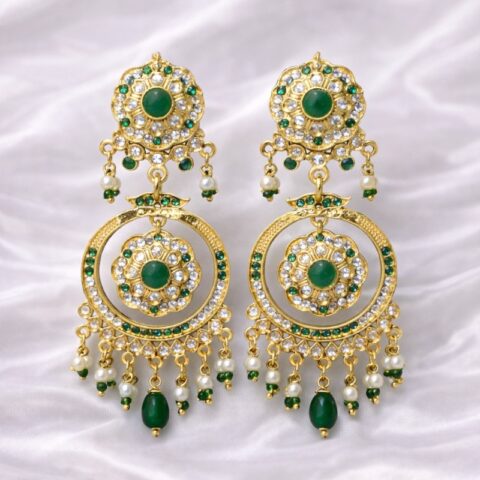 Emerald Circle Pearl Drop Earrings
