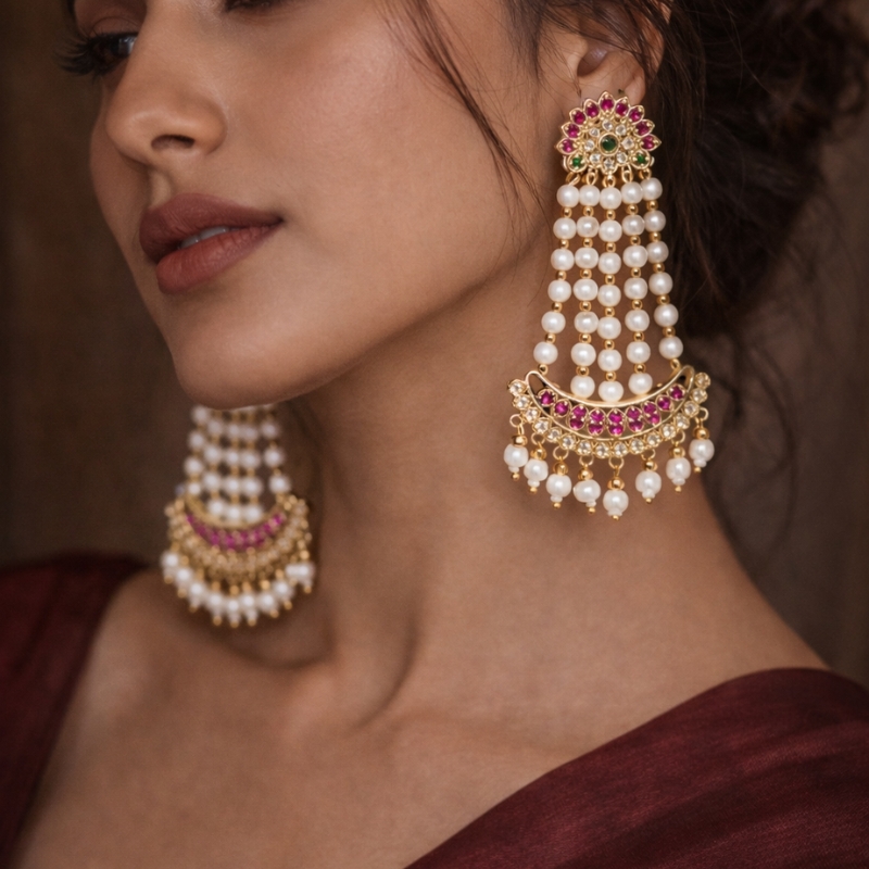 Zivara Pearl Cascade Earrings - Image 2