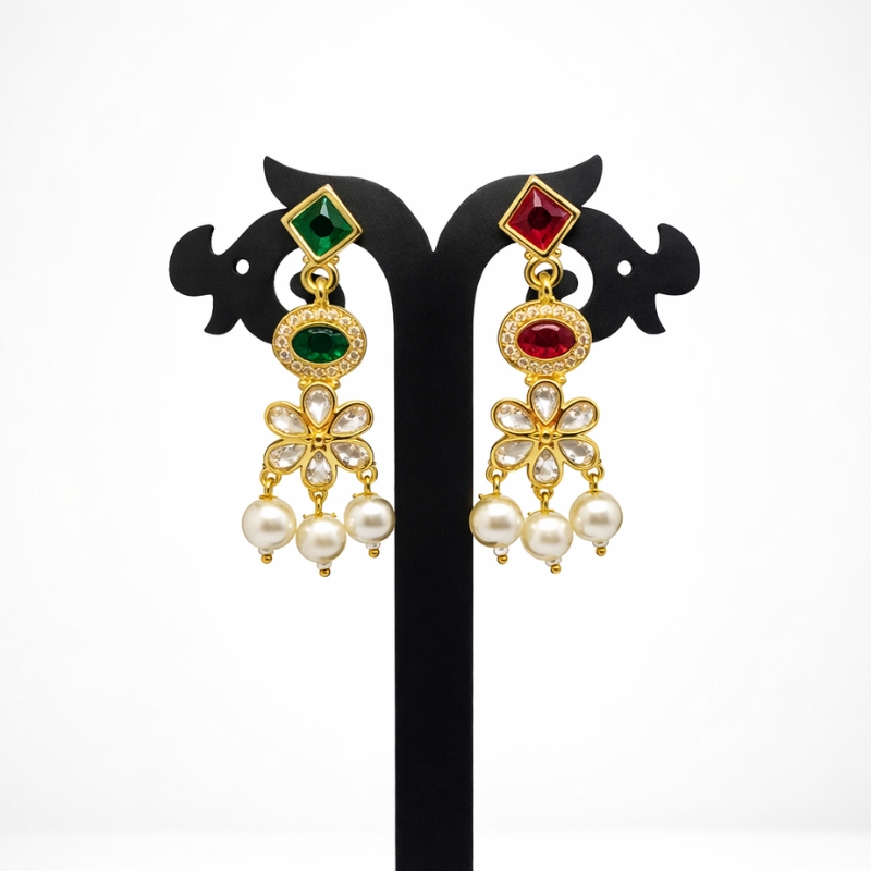 Floral Pearl Drop Necklace Set - Image 2