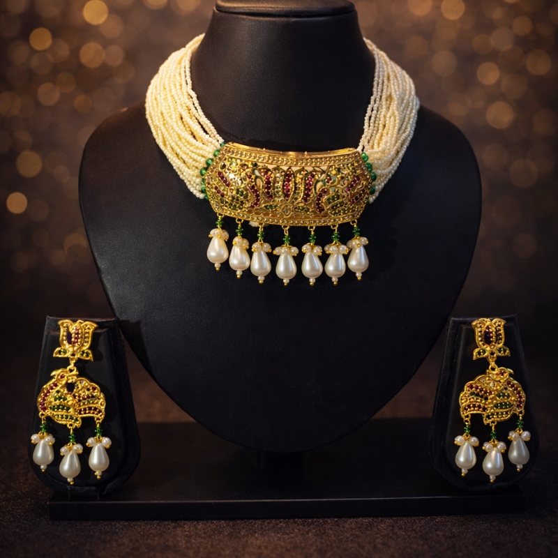 Pearl Drape Statement Necklace Set