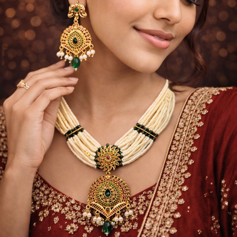 Pearl Layer Pendant Necklace Set - Image 2