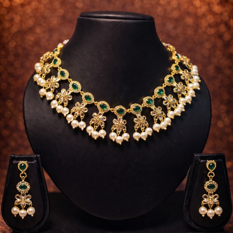 Floral Pearl Drop Necklace Set