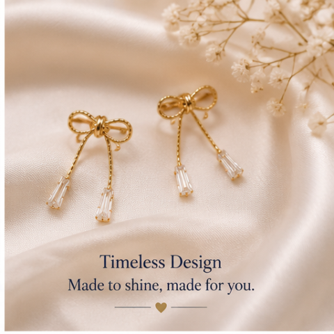 Crystal Bow Drop Earrings