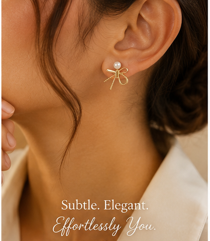 Pearl Bow Stud Earrings